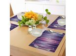 Tovagliette Abakuhaus Aubergine, Sfondo Astratto Colorato Con Raggi E Stelle Bianche, Linee Viola, Tiscjdeco In Tessuto Resistente Al Lavaggio Per La Sala Da Pranzo E La Cucina, Multicolore