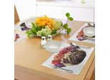 Abakuhaus Tovagliette Mops, Corona Di Fiori Disegnata Sulla Testa Della Mano Mops, Simpatica Immagine Di Cane, Animale, Natura, Tiscjdeco In Tessuto Resistente Al Lavaggio Per La Sala Da Pranzo E La Cucina, Marrone Chiaro, Viola, Rosso