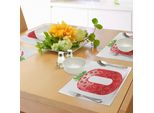 Abakuhaus Tovagliette Con Numeri, Numero Zero Stile Fragola Matematica Algebra Alimenti Biologici Sani, Tiscjdeco In Tessuto Resistente Al Lavaggio Per La Sala Da Pranzo E La Cucina, Rosso Cinabro Arancione Verde