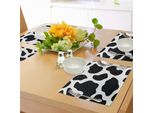 Tovagliette Abakuhaus Con Stampa Mucca, Motivo Nascosto Una Mucca Con Macchie Nere Stile Astratto E Semplice Stampa Barnyard Life, Decorazione Da Tavola In Tessuto Resistente Al Lavaggio Per La Sala Da Pranzo E La Cucina, Bianco E Nero