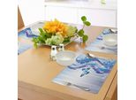 Tovagliette Abakuhaus Navy E Blush, Fantastica Composizione Astratta Con Strisce Ondulate E Farfalle Magiche, Tiscjdeco In Tessuto Resistente Al Lavaggio Per La Sala Da Pranzo E La Cucina, Bianco Rosa Blu
