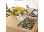 Abakuhaus Tovagliette Con Scarabocchi, Scarabocchi Astratti Fioriscono Foglie E Cuori In Forme Geometriche - Rettangoli - Quadrati, Tiscjdeco In Tessuto Resistente Al Lavaggio Per La Sala Da Pranzo E La Cucina, Multicolore