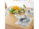 Abakuhaus Tovagliette Avventurose, Montagne In Stile Tatuaggio Boho Con Frecce Incrociate E Simboli Astrologici, Tiscjdeco In Tessuto Resistente Al Lavaggio Per La Sala Da Pranzo E La Cucina, Blu Scuro E Bianco