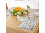 Abakuhaus Tovagliette Con Disegni, Elementi Naturali In Forma Di Schizzi - Uccelli, Fiori, Fragole, Girasoli, Felci - Stampa, Tiscjdeco In Tessuto Resistente Al Lavaggio Per Sala Da Pranzo E Cucina, Bianco E Nero