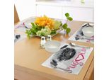 Abakuhaus Tovagliette Mops, Immagine Pug Love, Grazioso Disegno In Tonalità Di Grigio Di Un Cane, Animale, Divertimento, Legame, Stampa, Tiscjdeco In Tessuto Resistente Al Lavaggio Per La Sala Da Pranzo E La Cucina, Grigio