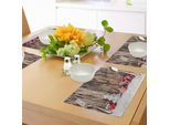 Tovagliette Invernali Abakuhaus, Grazioso Tessuto Tradizionale Natalizio Con Motivi Rustici In Legno Vintage, Tessuto Lavabile E Resistente Allo Scolorimento Per Sala Da Pranzo E Cucina, Bianco, Marrone, Rosa