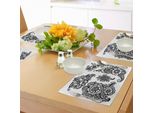 Tovagliette Abakuhaus Henna, Disegnate A Mano In Stile Vintage Mehndi Composizioni Floreali Design Retrò Divertente, Tiscjdeco In Tessuto Resistente Al Lavaggio Per La Sala Da Pranzo E La Cucina, Bianco Nero