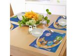 Tovagliette Abakuhaus Luna, Gufi Caricaturali Che Giocano Sulla Luna, Stelle Sullo Sfondo, Stampa Colorata In Stile Disegno, Tovaglietta Decorativa In Tessuto Resistente Ai Colori Per La Sala Da Pranzo E La Cucina, Multicolore