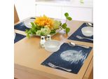 Tovagliette Abakuhaus Luna, Luna Sul Mare Con Onde Cielo Notturno Con Stelle Fine Della Serata, Tiscjdeco In Tessuto Resistente Al Lavaggio Per La Sala Da Pranzo E La Cucina, Blu Notte Bianco