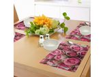 Tovagliette Abakuhaus Rose, Rose Fresche In Fiore, Bouquet Da Sposa Festivo, Romanticismo, San Valentino, Tiscjdeco In Tessuto Resistente Al Lavaggio Per Sala Da Pranzo E Cucina, Verde Chiaro E Rosa