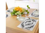 Tovagliette Abakuhaus, Piume Nere Con Motivi Geometrici Tribali Originali Combinati In Una Stampa Circolare, Stampa Digitale Su Tessuto Lavabile, Decorazione Da Tavola Per La Cucina, Bianco E Nero