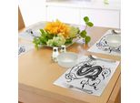 Abakuhaus Tovagliette Lettere, Lettera Monocromatica Di Alphabet S Design Astratto Con Volute E Altre Forme, Tiscjdeco In Tessuto Resistente Al Lavaggio Per La Sala Da Pranzo E La Cucina, Bianco Nero Grigio