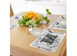 Abakuhaus Tovagliette Con La Lettera M, Design Decorativo Astratto Con Motivi E Linee Orientali In Tonalità Scure, Tiscjdeco In Tessuto Resistente Ai Colori Per La Sala Da Pranzo E La Cucina, Bianco, Nero, Grigio