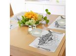 Tovagliette Abakuhaus Henna, Stile Tatuaggio Etnico Zentengle, Ornamento Con Fiori Di Loto Ispirato Alla Cultura Giapponese, Tiscjdeco In Tessuto Resistente Ai Colori Per La Sala Da Pranzo E La Cucina, Bianco E Nero