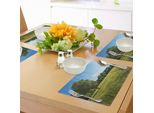 Tovagliette Abakuhaus Wald, Campo Alberato E Prato Verde Fresco Con Cielo Azzurro E Sole Splendente Nella Natura, Stampa Digitale Su Tessuto Lavabile, Decorazione Da Tavola Per La Cucina, Verde Blu
