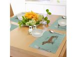 Abakuhaus Tovagliette Con Bassotti, Cucciolo Di Bassotto Su Sfondo Astratto Turchese - Animale Di Razza Pura, Tiscjdeco In Tessuto Resistente Al Lavaggio Per La Sala Da Pranzo E La Cucina, Turchese Nero Marrone