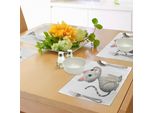 Abakuhaus Tovagliette Grigie, Illustrazione Di Un Adorabile Gattino Su Sfondo Bianco - Animali Domestici, Tiscjdeco In Tessuto Resistente Al Lavaggio Per Sala Da Pranzo E Cucina, Multicolore