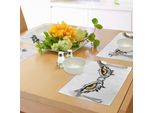 Tovagliette Abakuhaus, Sguardo Aggressivo Di Un Rapace, Mascotte Caricaturale, Falco Cacciatore, Aquila, Tiscjdeco In Tessuto Resistente Al Lavaggio Per Sala Da Pranzo E Cucina, Grigio Chiaro, Calendula, Nero.