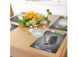 Tovagliette Da Cinema Abakuhaus, Ciak Su Sfondo Retrò Con Effetto Grunge Director Cut Scene, Tiscjdeco In Tessuto Resistente Al Lavaggio Per La Sala Da Pranzo E La Cucina, Bianco Nero Grigio