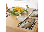 Tovagliette Da Cinema Abakuhaus, Illustrazione Con Numero 2 Su Sfondo Grunge, Decorazione Da Tavola In Tessuto Resistente Ai Colori Per La Sala Da Pranzo E La Cucina, Marrone Chiaro Bianco Nero