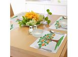 Abakuhaus Tovagliette Verdi E Arancioni, Illustrazione In Stile Caricaturale Di Un Albero Di Arance Fresco Che Cresce In Natura, Tiscjdeco In Tessuto Resistente Al Lavaggio Per La Sala Da Pranzo E La Cucina, Verde Felce Arancione Marrone