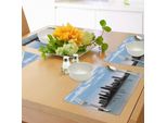 Tovagliette Abakuhaus Chicago Skyline, Design Urbano Con Il Fiume Mississippi, Le Nuvole E La Città Costiera Dell'illinois, Tiscjdeco In Tessuto Resistente Al Lavaggio Per La Sala Da Pranzo E La Cucina, Blu Grigio