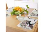 Abakuhaus Tovagliette Con Segno Zodiacale Scorpione, Silhouette Di Ragazza Alla Moda Con Abito Colorato A Fiori E Acconciatura, Tovaglietta Decorativa In Tessuto Resistente Al Lavaggio Per Sala Da Pranzo E Cucina, Multicolore