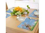 Abakuhaus Tovagliette Pasquali, Uova Di Pasqua Dipinte Con Pois, Zigzag E Strisce In Un Cestino Con Coniglietto Cartoon, Tiscjdeco In Tessuto Resistente Al Lavaggio Per La Sala Da Pranzo E La Cucina, Multicolore