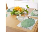 Tovagliette Abakuhaus Mandala, Composizione Floreale Decorativa Con Spirali, Stelle E Petali Di Fiori, Decorazioni Da Tavola In Tessuto Resistente Al Lavaggio Per La Sala Da Pranzo E La Cucina, Verde Mela E Bianco