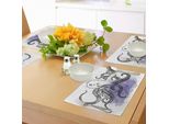 Tovagliette Abakuhaus Con Disegno Di Calamaro, Stile Disegno Al Tratto, Creatura Marina Con Ornamenti Etnici Tribali, Tiscjdeco In Tessuto Resistente Al Lavaggio Per Sala Da Pranzo E Cucina, Lavanda, Bianco E Nero