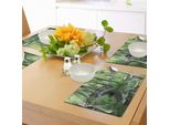 Tovagliette Zen Garden Abakuhaus, Paesaggio Verde Nella Cina Meridionale - Palme E Cespugli - Natura Rigogliosa, Tiscjdeco In Tessuto Resistente Al Lavaggio Per La Sala Da Pranzo E La Cucina, Marrone Verde Grigio