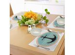 Abakuhaus Tovagliette Con Ancora, Simbolo Marino Con Sfondo Oceanico Ondulato E Motivo Marino Con Silhouette Di Ancore, Decorazione Da Tavola In Tessuto Resistente Al Lavaggio Per Sala Da Pranzo E Cucina, Multicolore