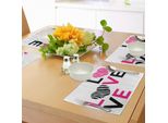Abakuhaus Tovagliette Rosa Zebrate, Ich Liebe Dich Calligrafia Zebra Stripes Hearts Valentines Illustration, Tiscjdeco In Tessuto Resistente Al Lavaggio Per La Sala Da Pranzo E La Cucina, Bianco, Nero E Rosa