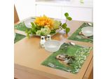 Abakuhaus Tovagliette Bulldog Inglese, Parco In Primavera Con Margherite E Alberi In Fiore E Bulldog, Tiscjdeco In Tessuto Resistente Al Lavaggio Per La Sala Da Pranzo E La Cucina, Verde Marrone Bianco