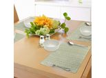 Abakuhaus Tovagliette Astratte, Cerchi Sovrapposti Nelle Tonalità Del Verde E Del Grigio, Piastrella Simmetrica Astratta, Tiscjdeco In Tessuto Resistente Al Lavaggio Per La Sala Da Pranzo E La Cucina, Grigio Chiaro Bianco Verde