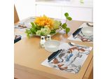 Abakuhaus Tovagliette Bulldog Inglese, Cane Hippie Di Razza Pura Con Cappello Da Vendemmia E Papillon Sketch Animal, Tiscjdeco In Tessuto Resistente Al Lavaggio Per La Sala Da Pranzo E La Cucina, Nero Marrone Blu