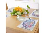 Tovagliette Abakuhaus Chakra, Design Mandala Orientale Caleidoscopico, Effetto Doppia Esposizione Con Colori Tenui, Decorazione Da Tavola In Tessuto Resistente Al Lavaggio Per Sala Da Pranzo E Cucina, Azzurro E Rosa