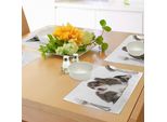 Tovagliette Abakuhaus Beagle, Animali Domestici Conigli E Cuccioli Animal Kingdom Friendship Migliori Compagni Bunny Picture, Tiscjdeco In Tessuto Resistente Al Lavaggio Per La Sala Da Pranzo E La Cucina, Bianco Nero Tortora