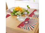 Abakuhaus Tovagliette Texas Stern, Strisce Vintage E Immagine Usa A Tema Libertà E Pulizia, Tiscjdeco In Tessuto Resistente Al Lavaggio Per La Sala Da Pranzo E La Cucina, Rosso Cinabro Blu Navy Beige