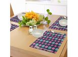 Abakuhaus Tovagliette Natalizie, Motivo Festivo Con Bordi Verticali Rosa E Cerchi Floreali Blu, Decorazioni Da Tavola In Tessuto Resistente Al Lavaggio Per Sala Da Pranzo E Cucina, Blu Scuro, Verde Acqua, Rosa