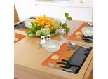 Abakuhaus Tovagliette Sud-Occidentali, Stile Caricaturale - Caldo Paesaggio Desertico Messicano Con Cactus Saguaro E Cavalieri, Tiscjdeco In Tessuto Resistente Ai Colori Per La Sala Da Pranzo E La Cucina, Multicolore