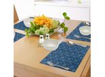 Abakuhaus Tovagliette Astratte, Motivi Geometrici Circolari Con Forme Quadrate E Punti, Motivi A Dente Di Leone Su Sfondo Blu, Tiscjdeco In Tessuto Resistente Al Lavaggio Per La Sala Da Pranzo E La Cucina, Multicolore