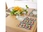 Abakuhaus Tovagliette Colorate, Motivo A Mosaico Con Linee Ed Elementi Disegnati A Mano Bordi Con Forme Trapezoidali, Tiscjdeco In Tessuto Resistente Al Lavaggio Per La Sala Da Pranzo E La Cucina, Multicolore