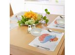 Abakuhaus Tovagliette Colorate, Mamma Elefante E Cucciolo Che Volano Su Una Mongolfiera Con Stampa Acquerello Caricaturale, Tiscjdeco In Tessuto Resistente Ai Colori Per La Sala Da Pranzo E La Cucina, Multicolore