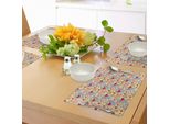 Abakuhaus "Tovagliette Di San Valentino, Romantici Orsacchiotti Caricaturali Che Reggono Rose In Fiore Con Messaggi D'amore, Sottobicchieri In Tessuto Lavabile Decorazioni Per La Tavola Con Stampa, Multicolore"