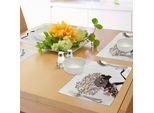 Abakuhaus Tovagliette Con Segno Zodiacale Ariete, Ragazza Alla Moda Ariete Con Corna, Vestito A Fiori Vivaci E Farfalle, Tiscjdeco In Tessuto Resistente Al Lavaggio Per Sala Da Pranzo E Cucina, Multicolore