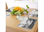 Abakuhaus Tovagliette Da Pranzo, Cigno Disegnato A Mano Su Un Lago Nella Vendemmia Della Foresta, Illustrazione Antica, Tiscjdeco In Tessuto Resistente Al Colore Per La Sala Da Pranzo E La Cucina, Bianco E Nero