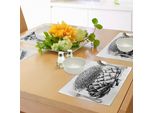 Tovagliette Abakuhaus Con Illustrazione Vintage Di Un Carciofo In Fiore, Fresh Growth Artwork, Tiscjdeco In Tessuto Resistente Al Lavaggio Per La Sala Da Pranzo E La Cucina, Bianco E Nero