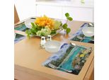 Tovagliette Abakuhaus, Polinesia Francese, Laguna Di Huahine, Lush Shore Con Coralli E Pesci, Tiscjdeco In Tessuto Resistente Ai Colori Per La Sala Da Pranzo E La Cucina, Multicolore
