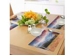 Tovagliette Abakuhaus Autunno, Scena Colorata Con Campo Di Grano E Alberi E Agricoltura Di Montagna Con Tema Digital Design, Tiscjdeco In Tessuto Resistente Al Lavaggio Per La Sala Da Pranzo E La Cucina, Multicolore